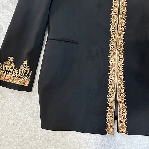 Great Condition Men Traditional Nehru Jacket Black Gold Design Silky interior - Picture 2 of 5